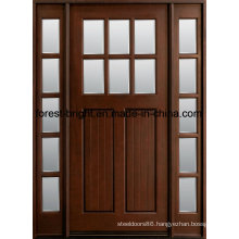 Exterior Stained Mohagany Prehung Craftsman Solid Wooden Doors with Side Lites